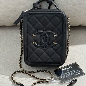 CHANEL Black Canvas Mini Vertical Camera Bag GHW